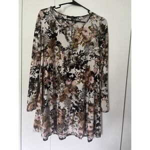 Medium (M) Long Sleeve Floral Vintage-Look Shift Dress Above The Knee Mini